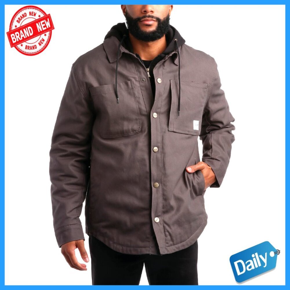 Insulated Canvas Work Jacket Fleece Hood Utility Coat Rugged Mens Outerwear
